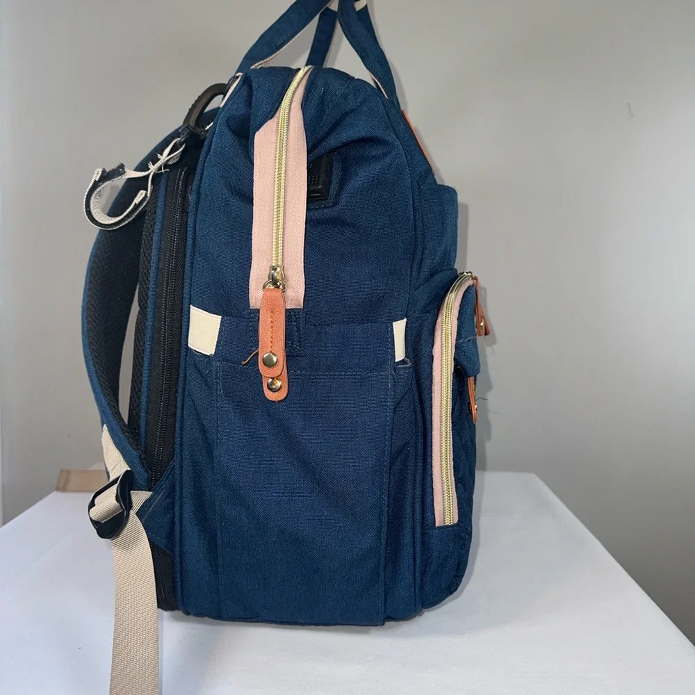 Navy Diaper Backpack Large Capacity Multifunction Water Resistant Stroller Strap